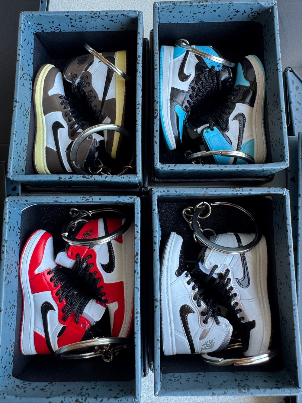 Jordan 1 mini sneakers, NEW 4 sets, 4 boxes, 4 bags included.